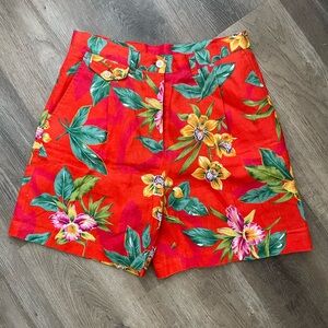 Vintage Lauren Ralph Lauren Tropical Print Linen Shorts Pleated Floral Bermuda 8